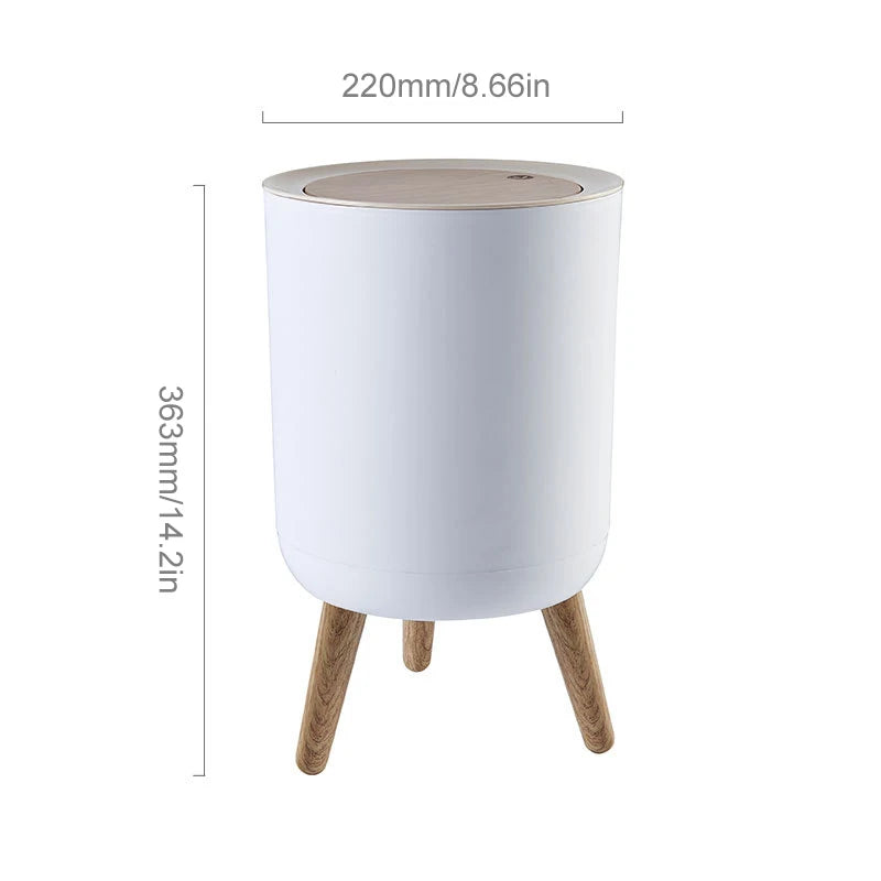 7L Round Wood Grain Trash Can Press Type Garbage Can