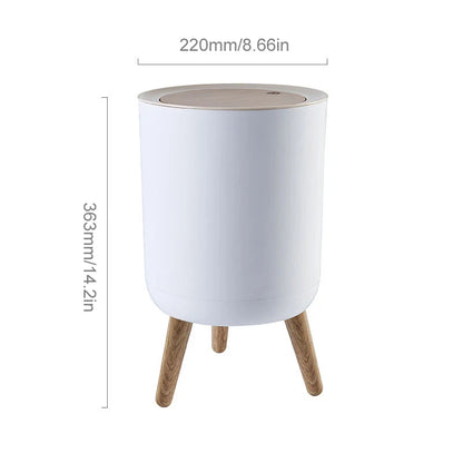 7L Round Wood Grain Trash Can Press Type Garbage Can