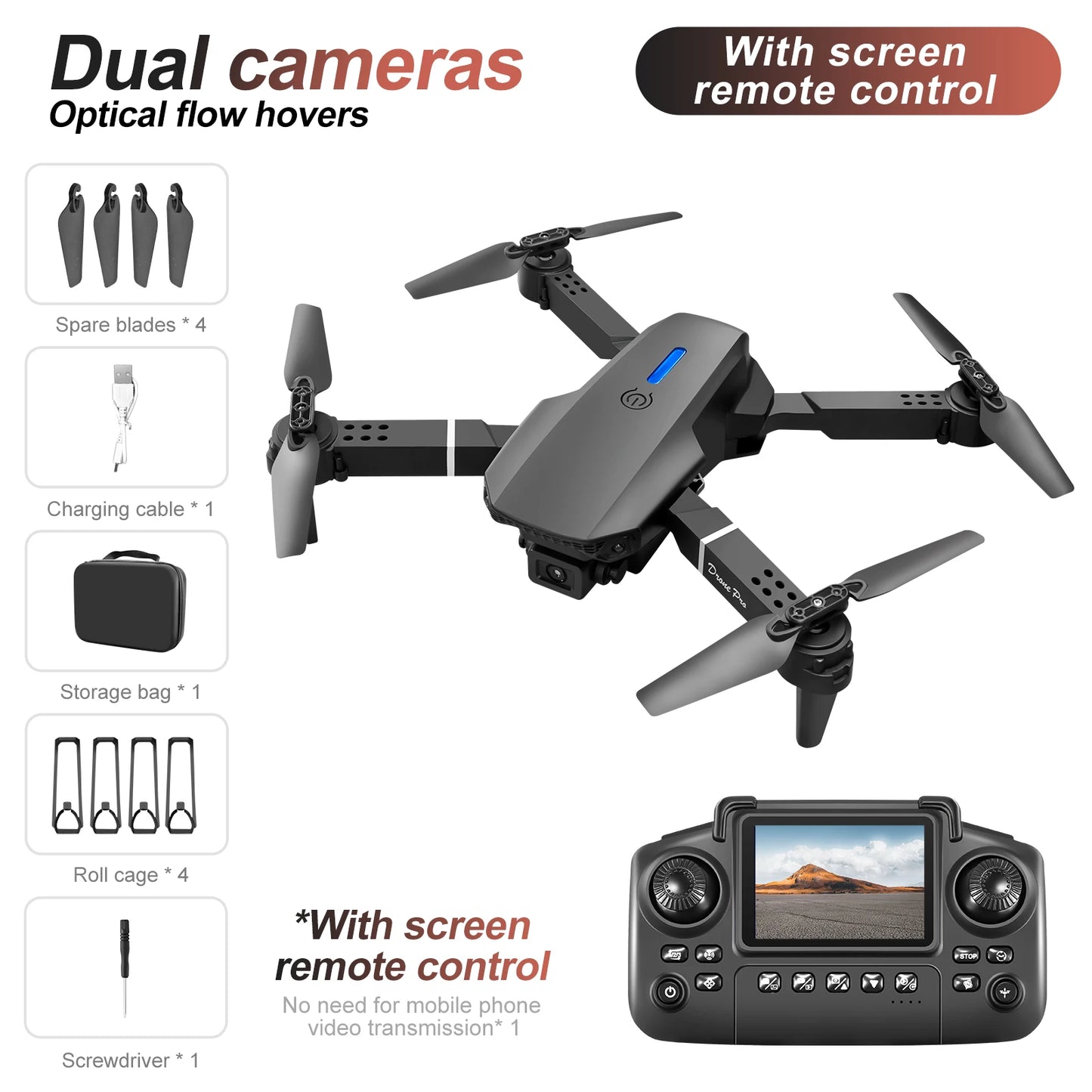 New E88 E99 Drone Remote Control with Screen Dual Camera