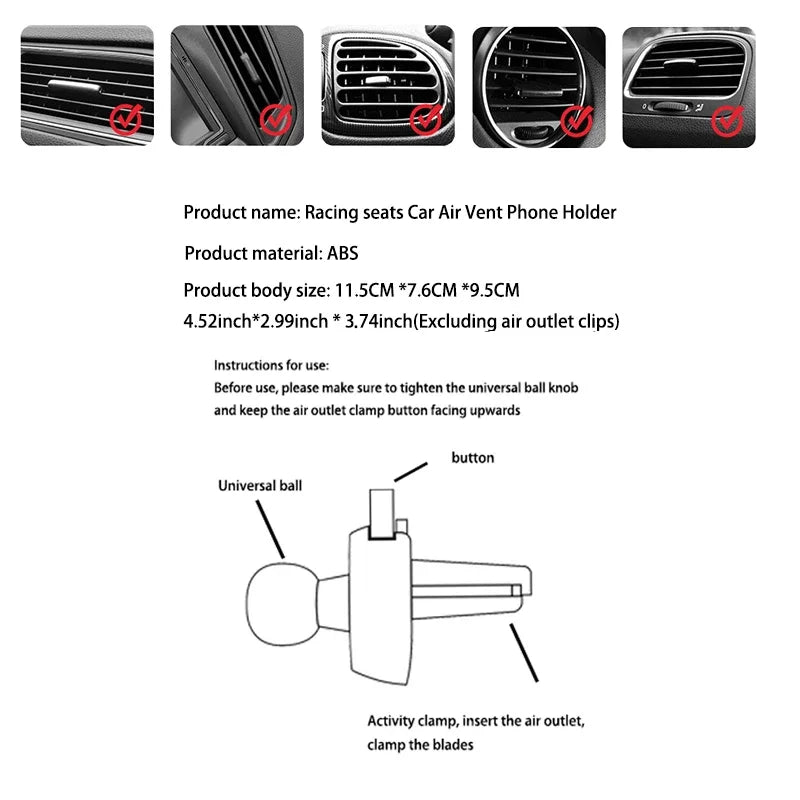 Racing seat design car phone holder Mount stand suction cup