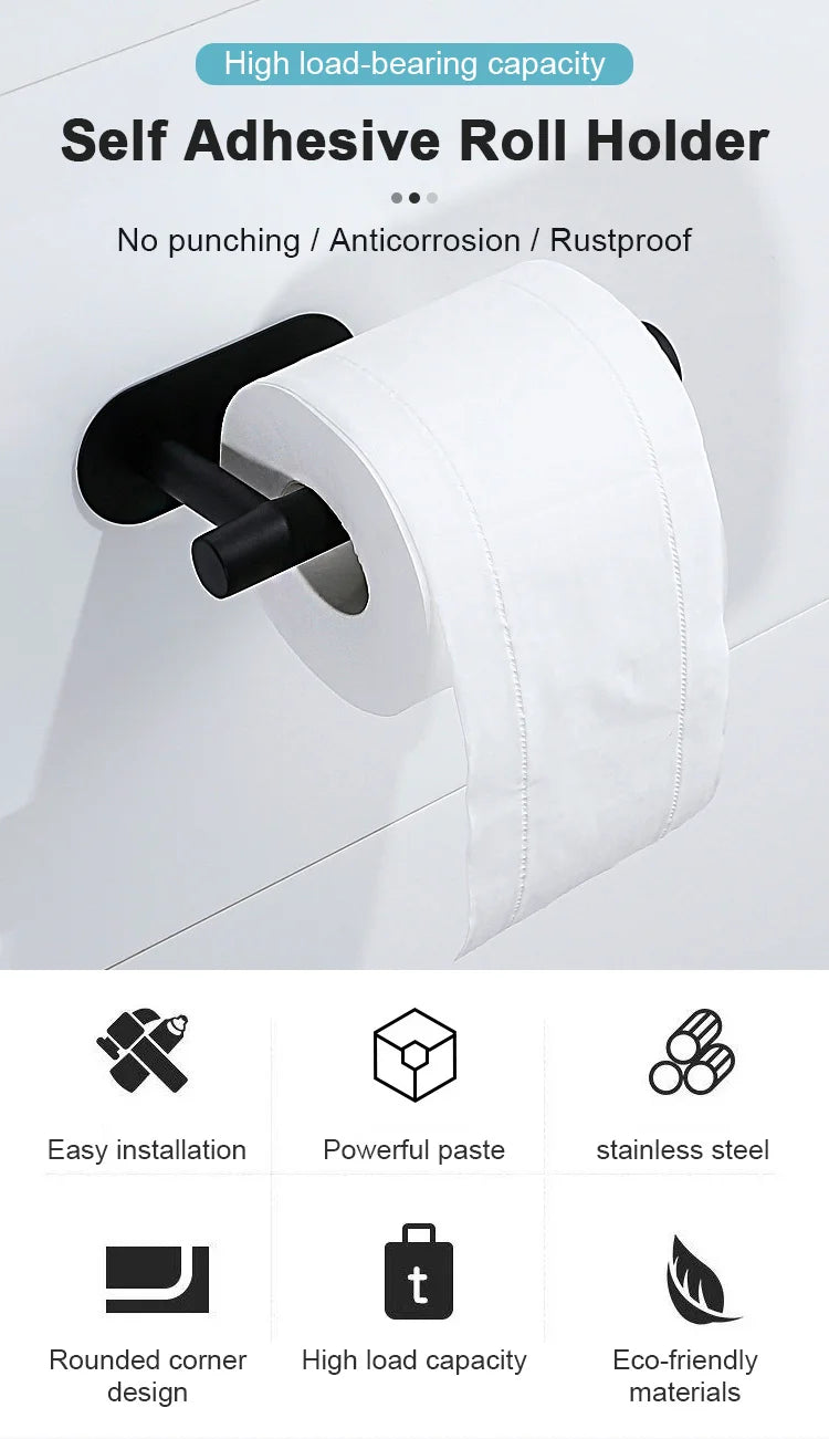 Adhesive Toilet Paper Holder Stainless Steel Wall Mount