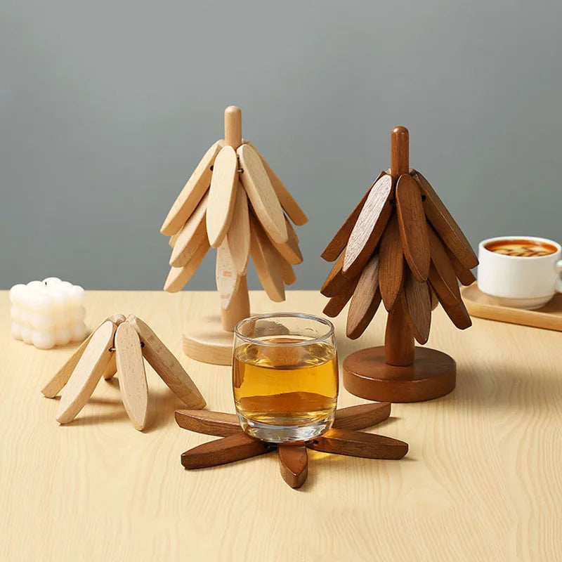 Tree Design Stand Bamboo Wooden Trivets Decorative