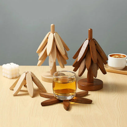 Tree Design Stand Bamboo Wooden Trivets Decorative