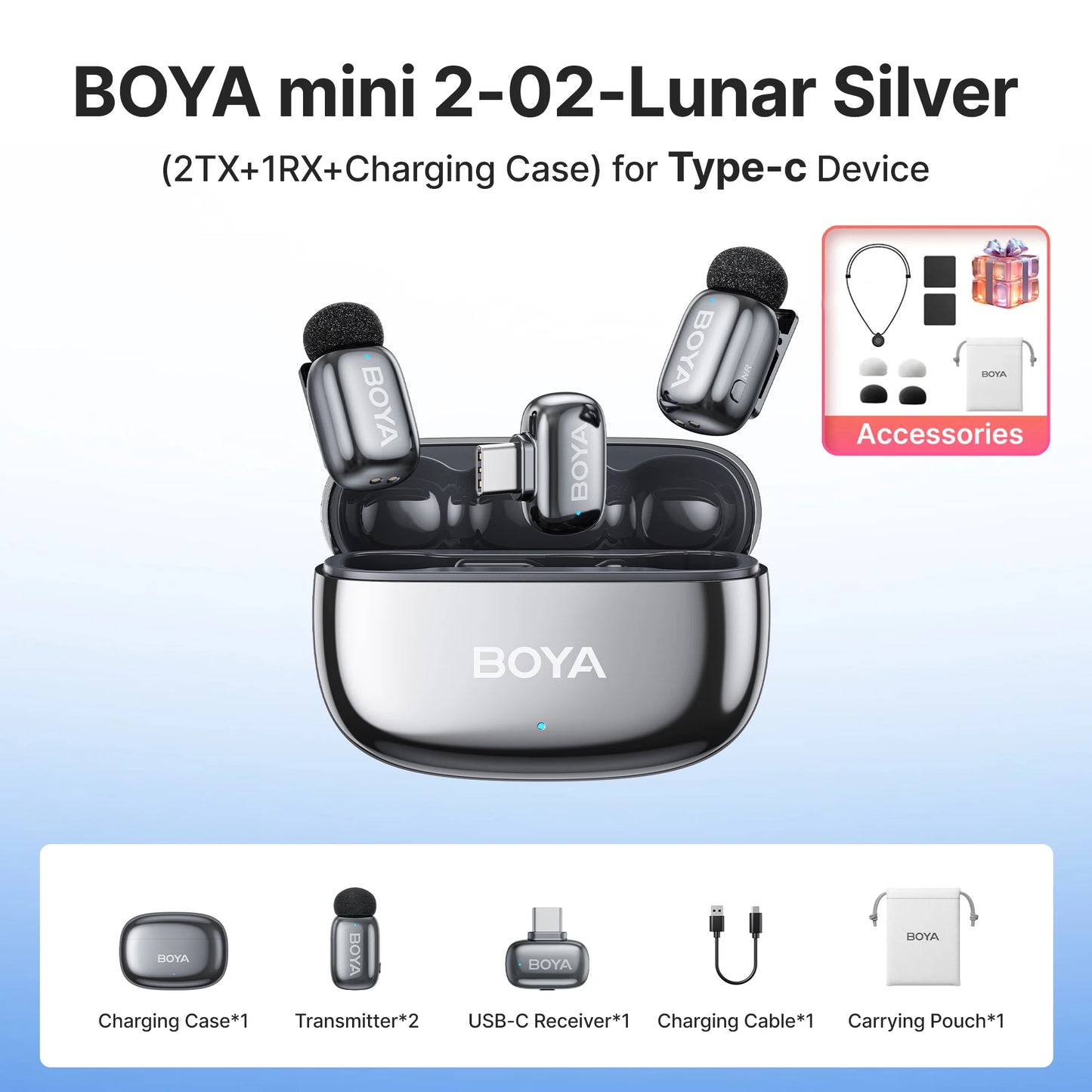 BOYA Mini 2 Wireless Lavalier Microphone AI Noise Reduction