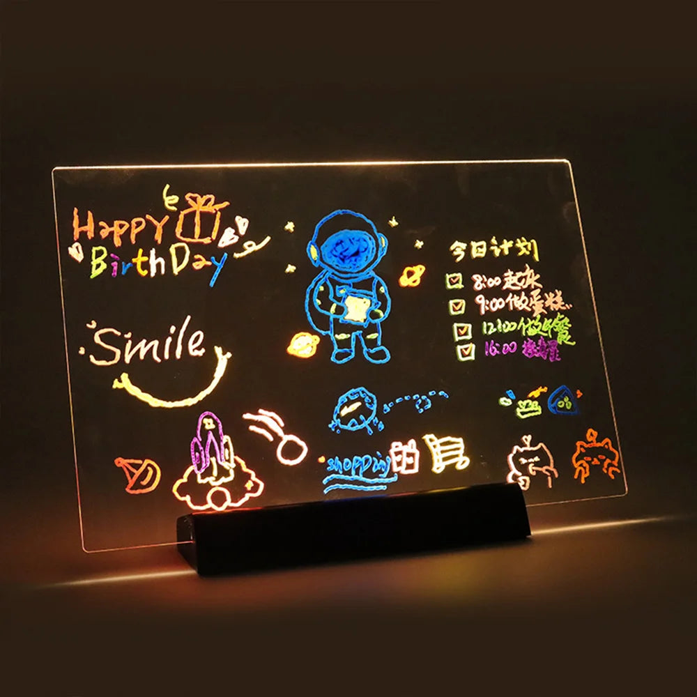 LED Note Board DIY Acrylic Night Light 7 Pens Drawing Board