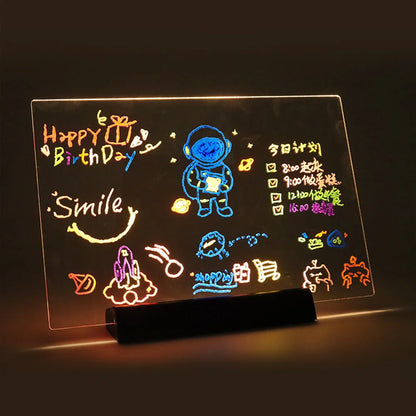 LED Note Board DIY Acrylic Night Light 7 Pens Drawing Board