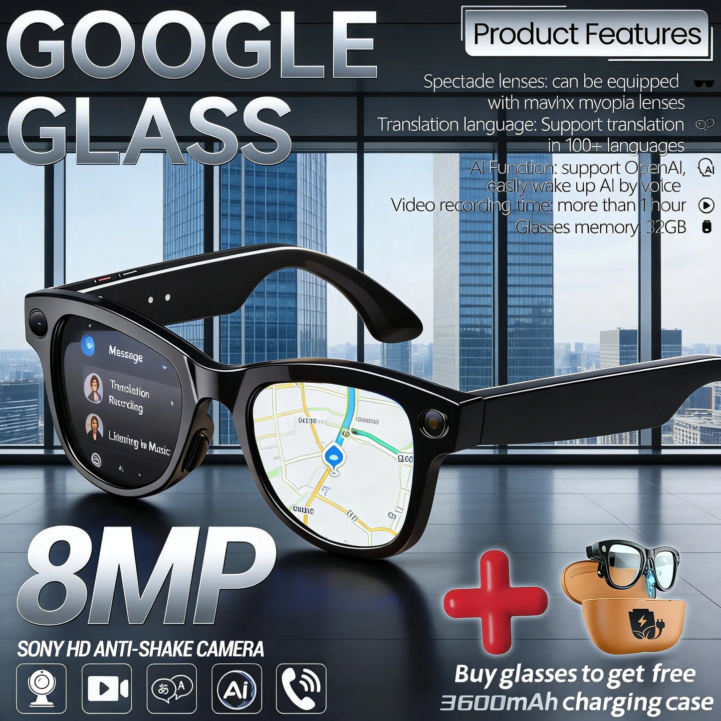 New 3600mAh Large Capacity Smart Glasses 800W Pixel Anti-shake