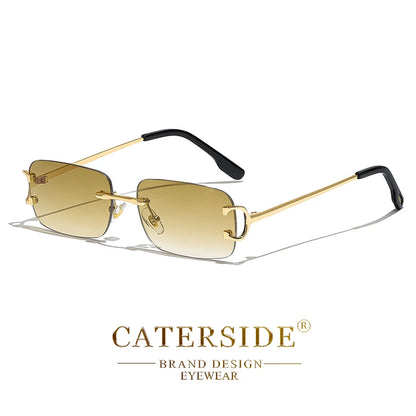Blue Rectangular Sunglasses Men Rimless Metal Fashion