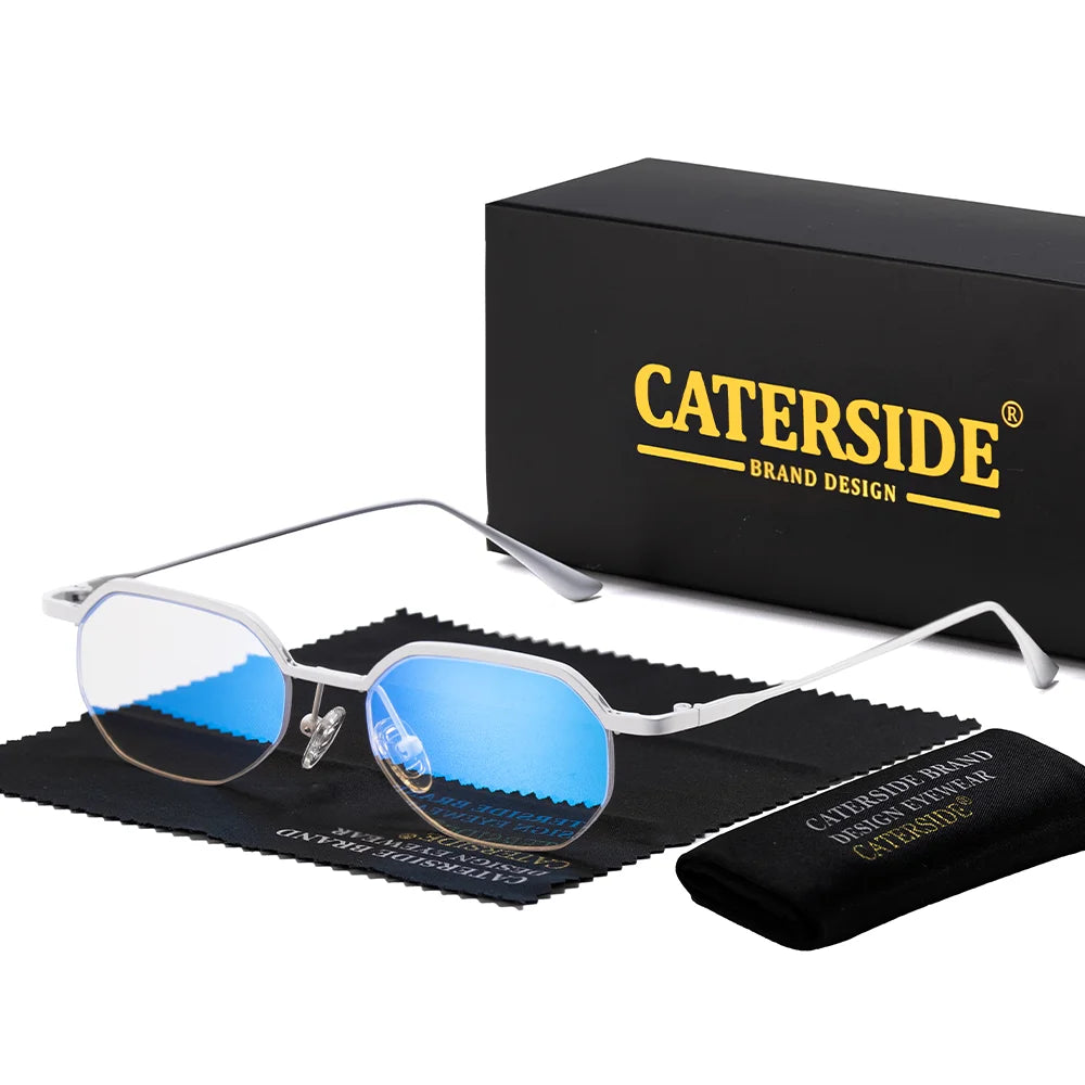 Retro Polygon Sunglasses Men Metal Semi Rimless