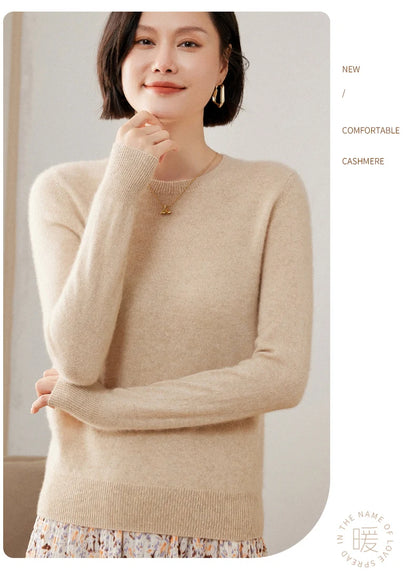 100% Pure Goat Cashmere Knitted Pullovers O-Neck