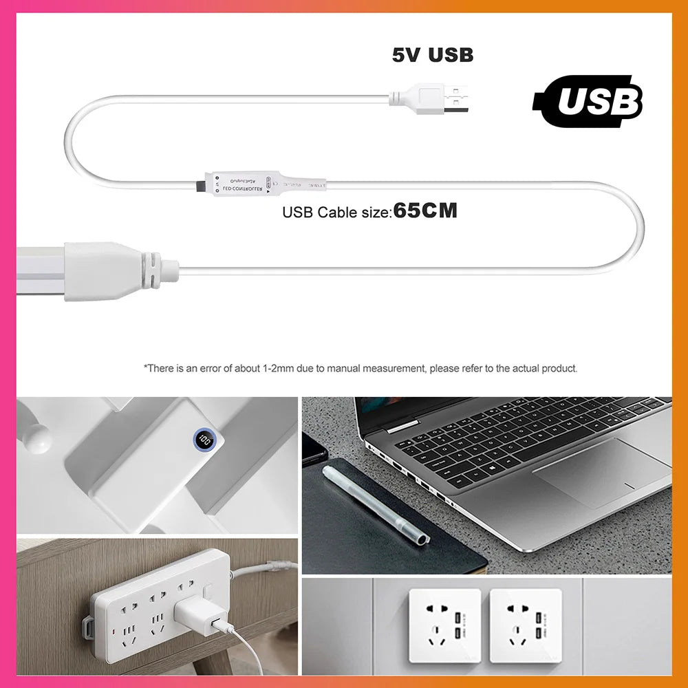 5V USB RGB LED Neon Strip Light 24key Remote Control