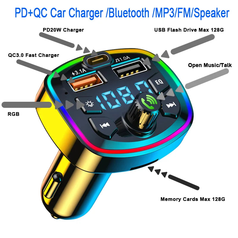 Car Bluetooth 5.0 FM Transmitter Wireless Adapter Car Accessories
