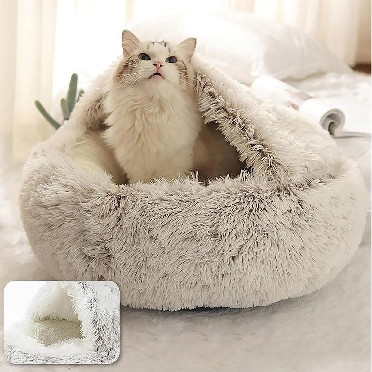 Soft Plush Pet Bed with Cover Round Cat Bed Mattress