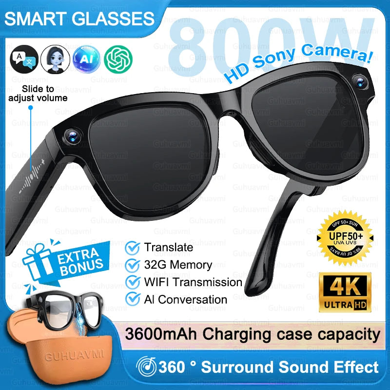 3600mAh Power Bank AI Smart Sunglasses 800W UHD Camera