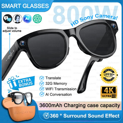 3600mAh Power Bank AI Smart Sunglasses 800W UHD Camera