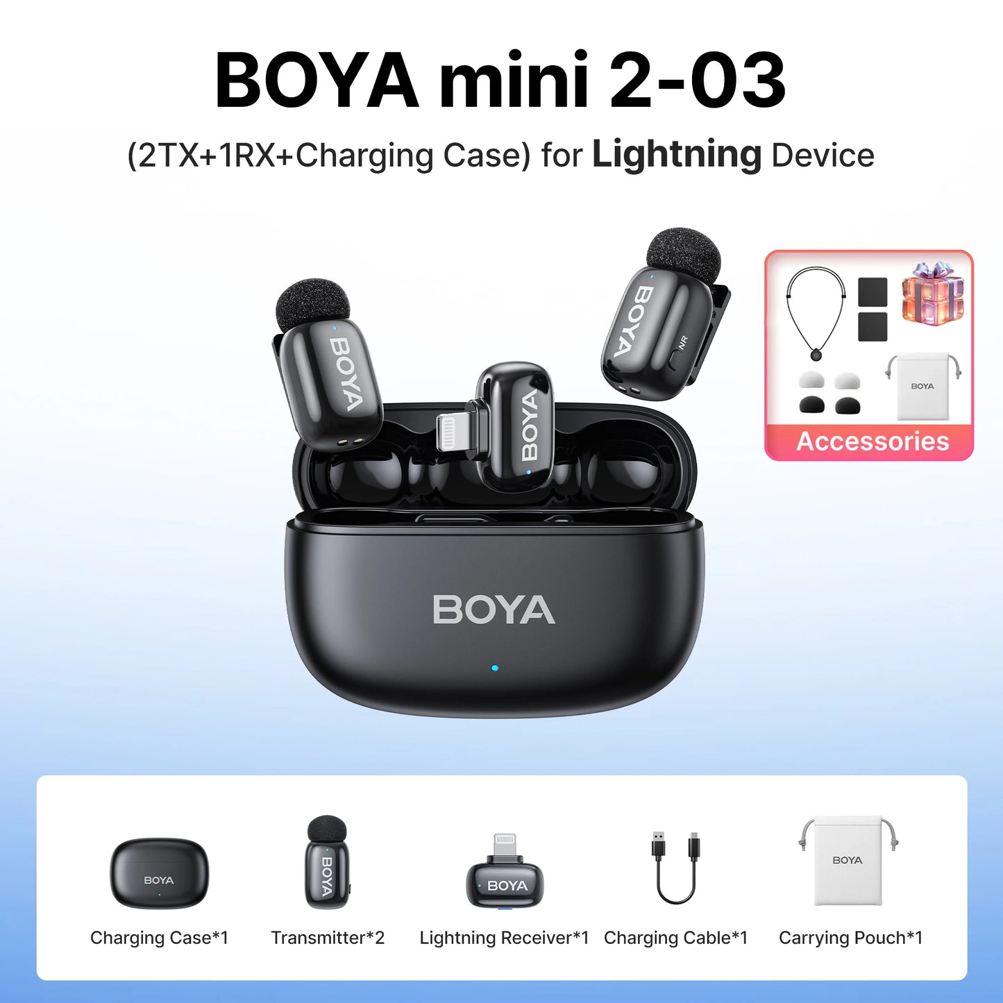 BOYA Mini 2 Wireless Lavalier Microphone AI Noise Reduction