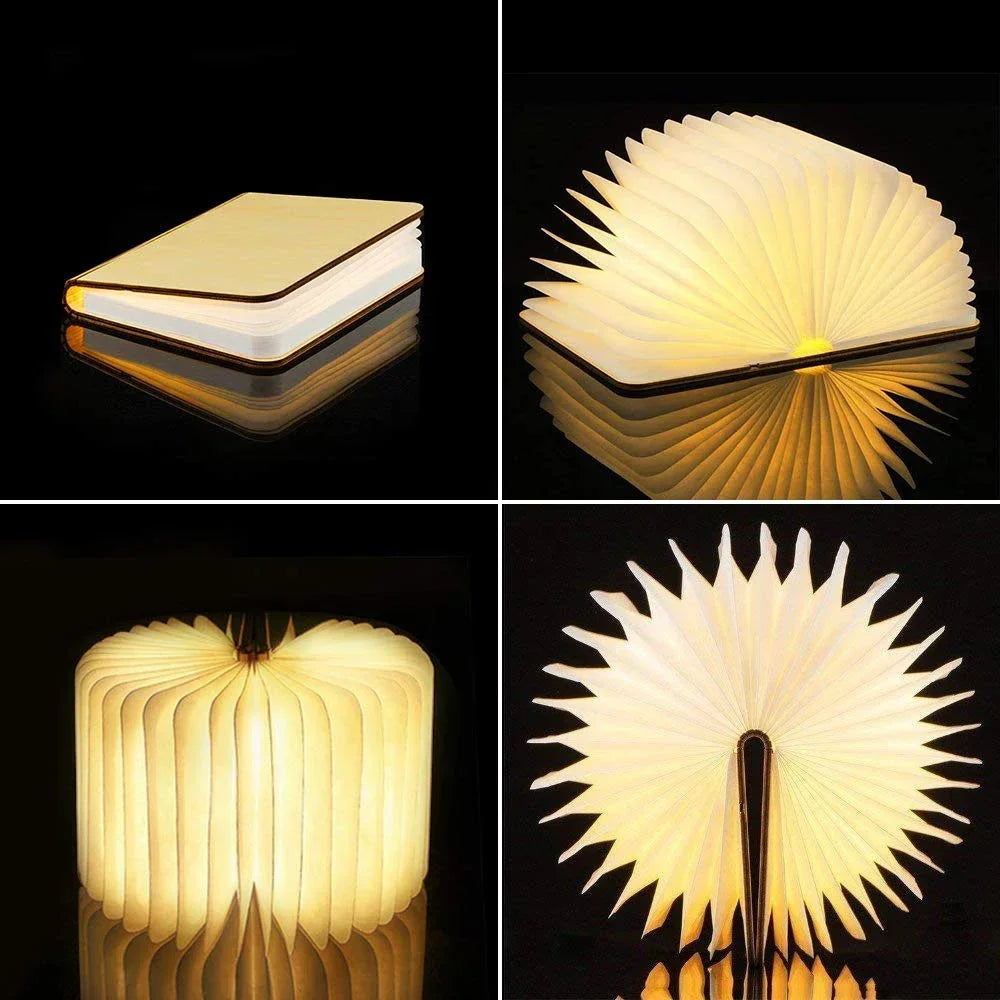 3D Wooden Foldable LED Book Night Light 3 / 5 Lighting Colors
