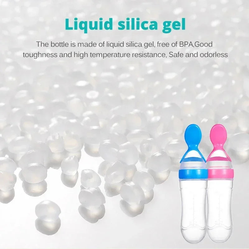 Safe Useful Silicone Baby Bottle with Spoon Food Supplement