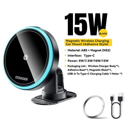 Essager Magnetic Car Phone Holder 15W Wireless Charger Stand