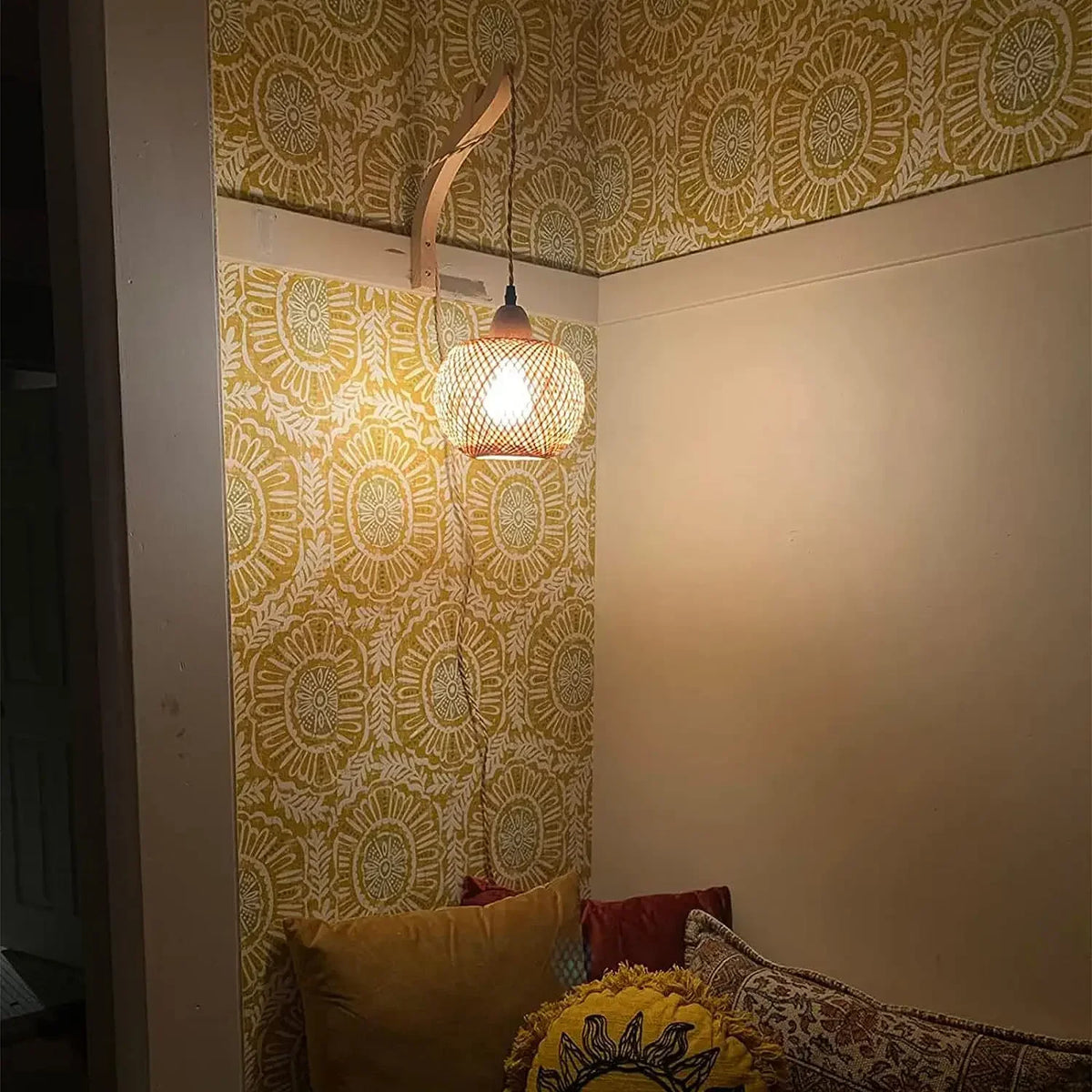 Bamboo Lantern Wall Lamp Natural Rattan Wicker E27 Chandeliers