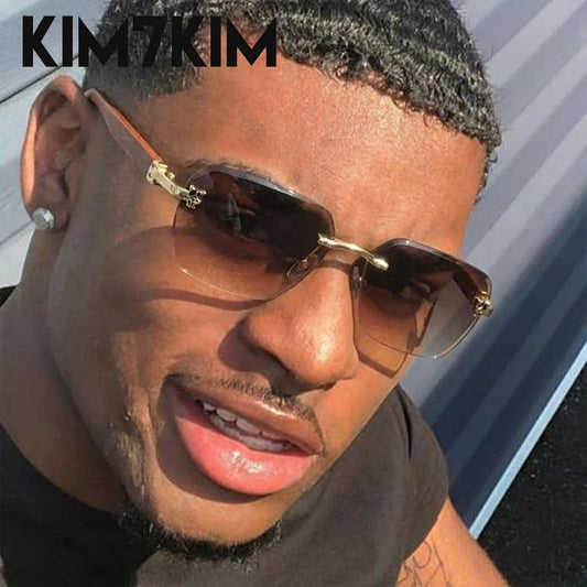 Square Rimless Photochromic Sunglasses Men Vintage