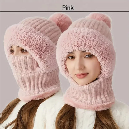 Thermal Fleece Knit Beanie with Ear Covers All-in-One