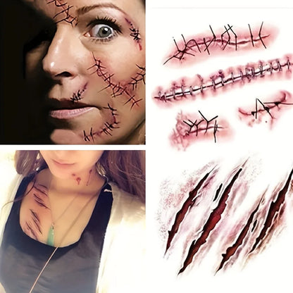 Halloween Scar Temporary Tattoo Stickers Red Blood Clot Face