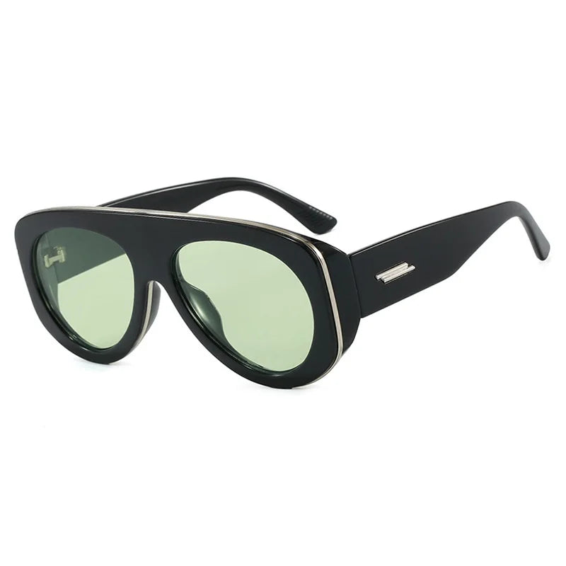 Vintage thick frame stripe oval sunglasses for women