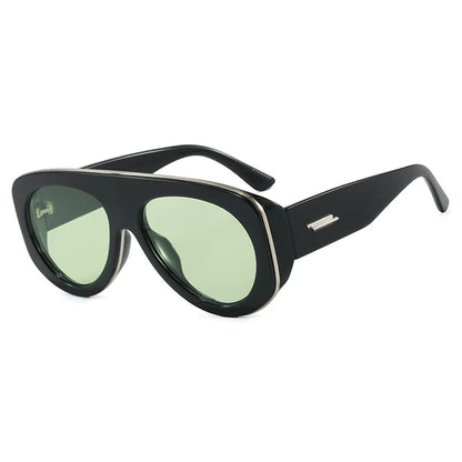 Vintage thick frame stripe oval sunglasses for women