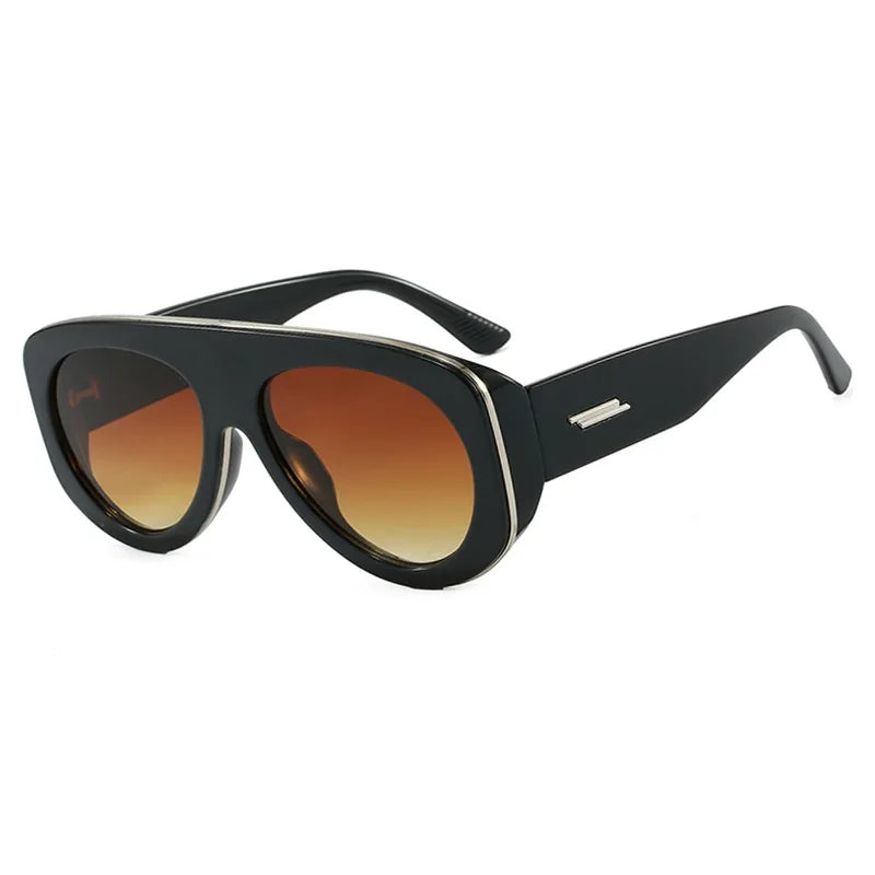 Vintage thick frame stripe oval sunglasses for women