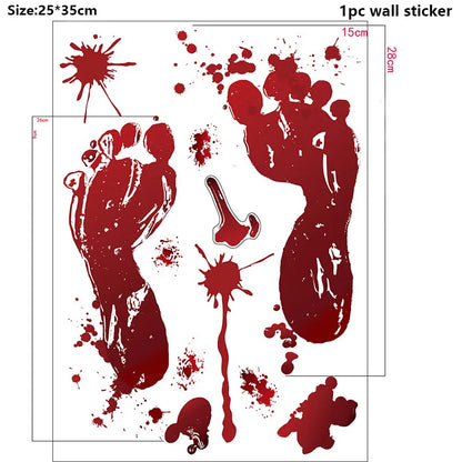 Halloween Wall Doors Windows Stickers Blood Handprint Footprint Skull Pattern