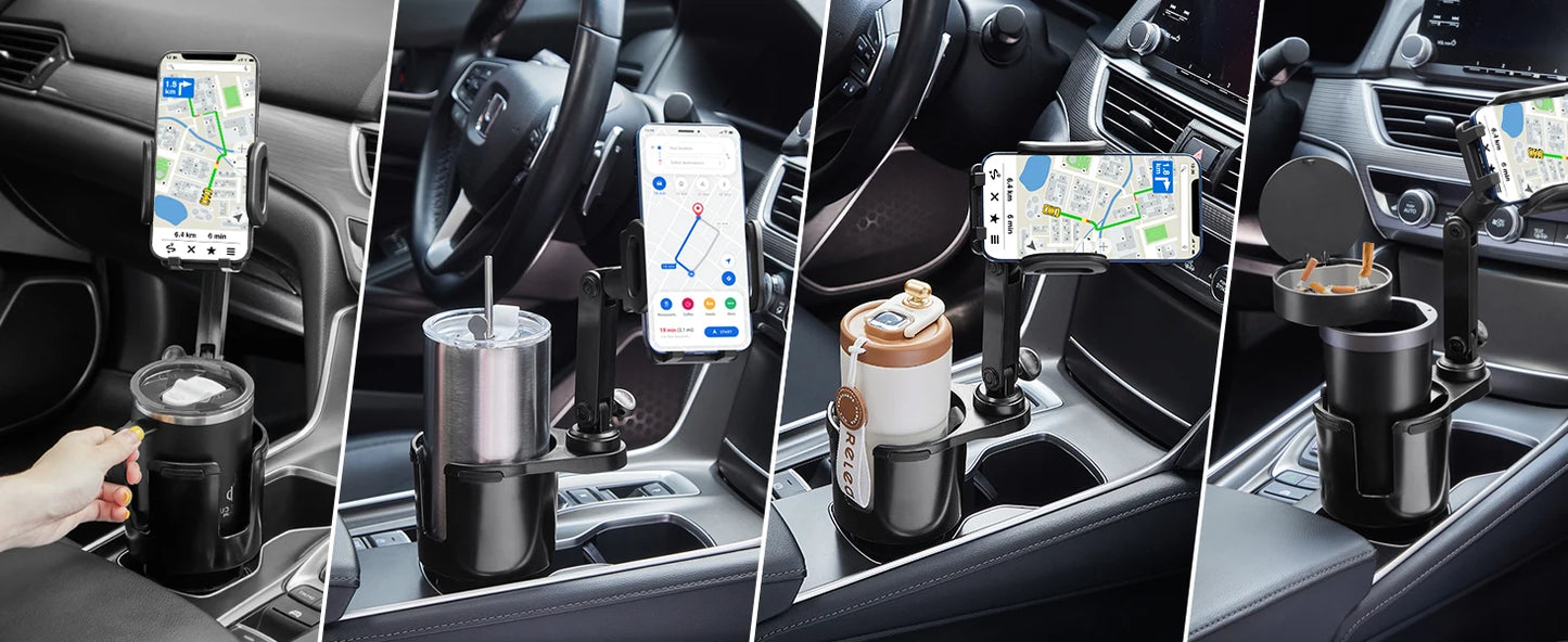 2-in-1 Cup Holder Phone Mount – 360° Rotatable Long Arm Expander