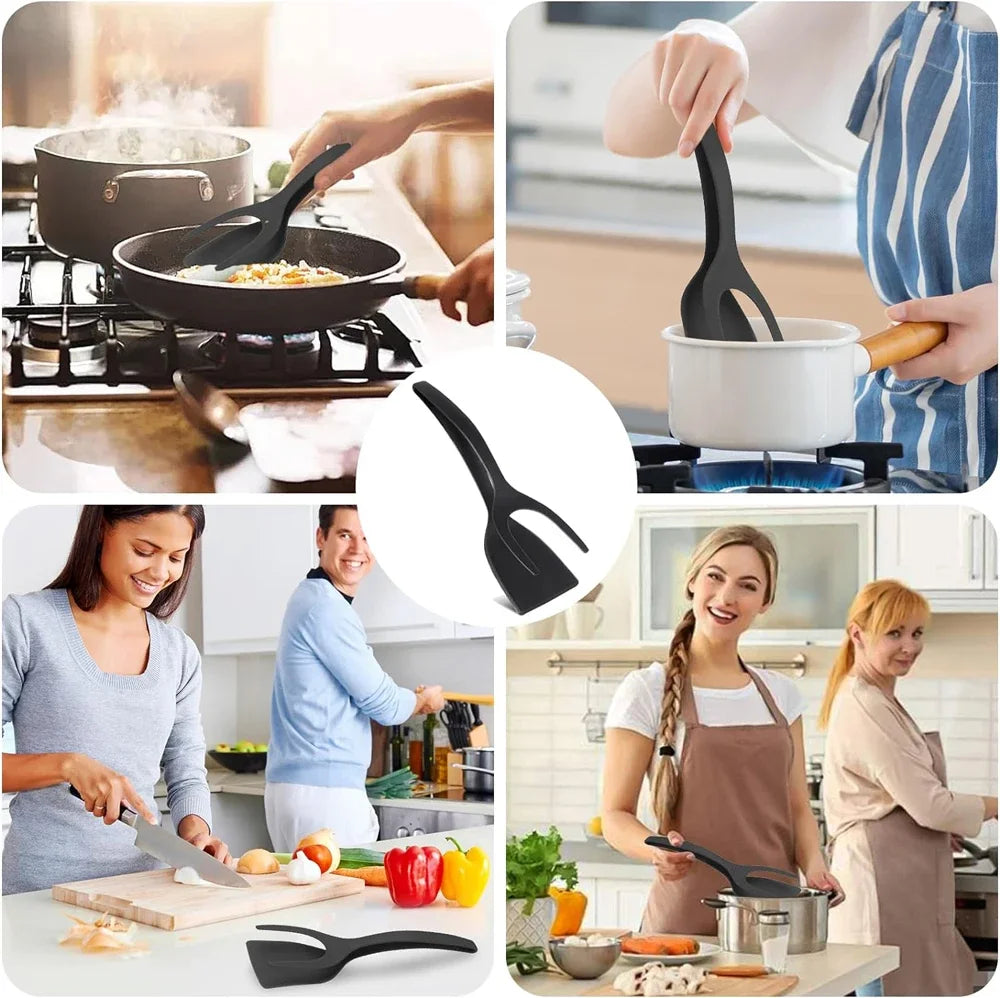 2-in-1 Grip Flip Spatula Tongs - Nylon Non-Stick Egg
