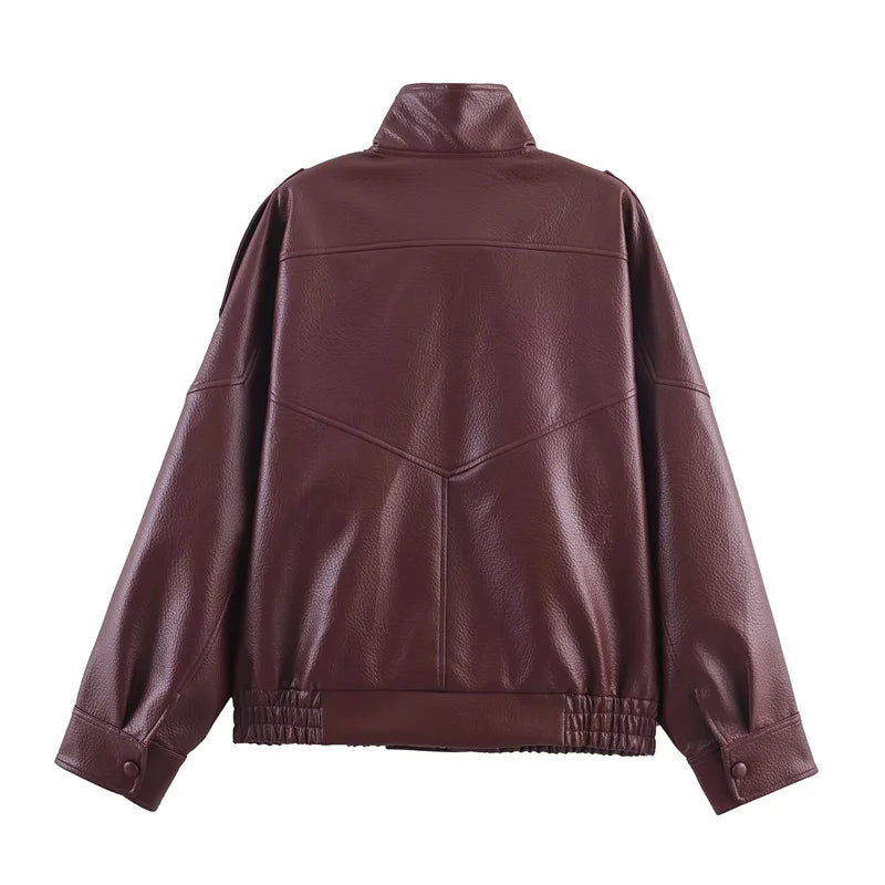 Women's Jacket Fall New Black Long Sleeve Pebble Faux