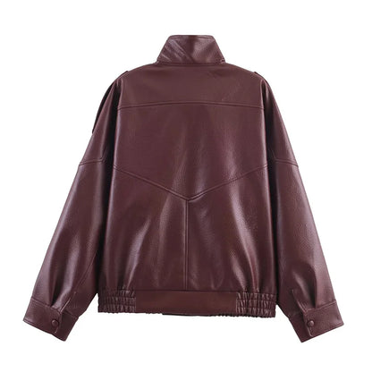 Women's Jacket Fall New Black Long Sleeve Pebble Faux