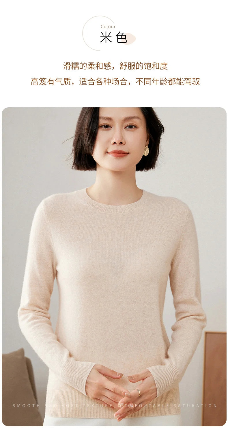 100% Pure Goat Cashmere Knitted Pullovers O-Neck