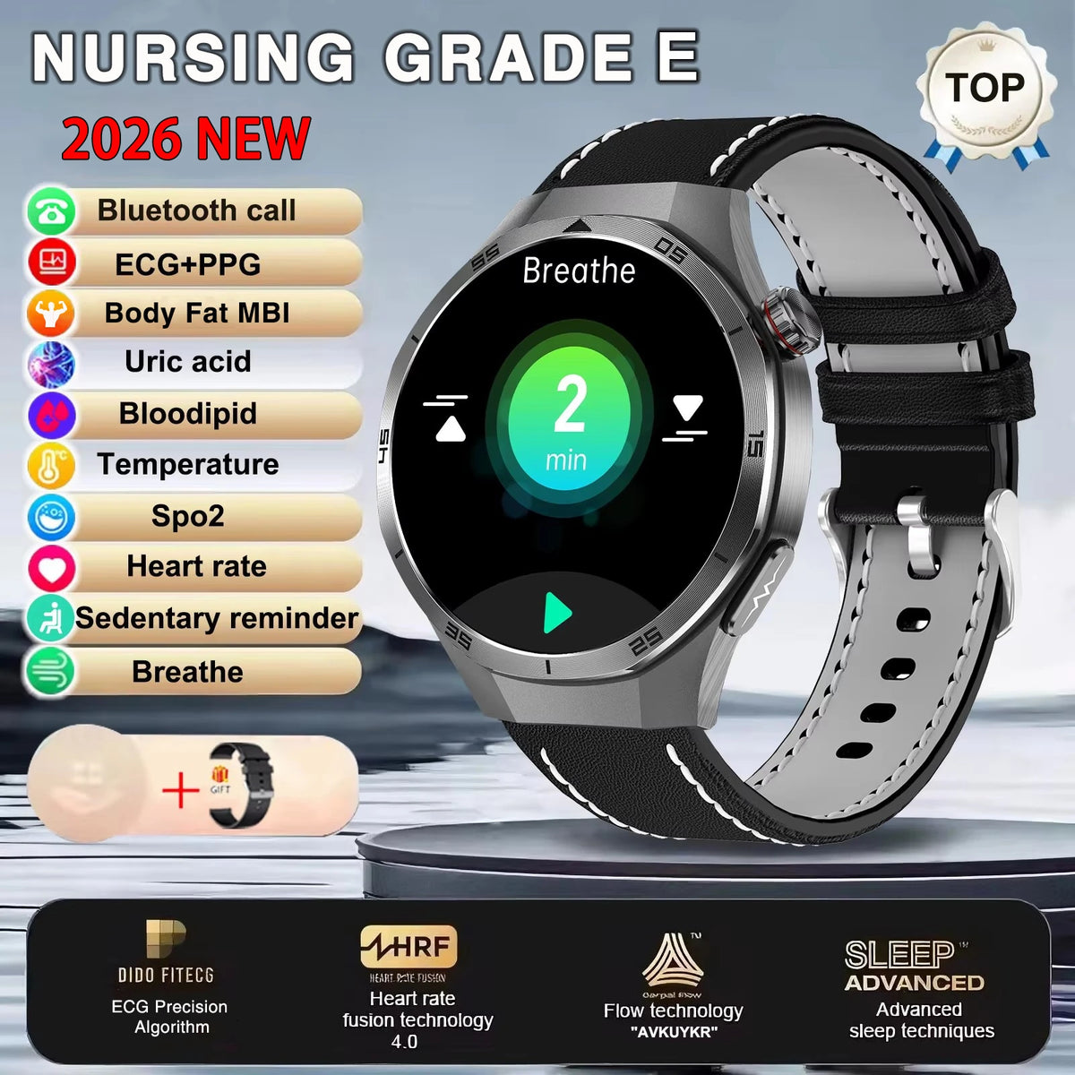 New Nursing Grade ECG+PPG Smart Watch Health Analysis