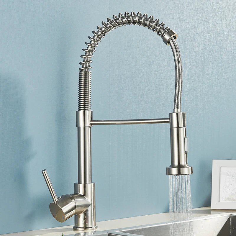 Brushed Gold Kitchen Faucet Pull Down 2-way Spray Single
