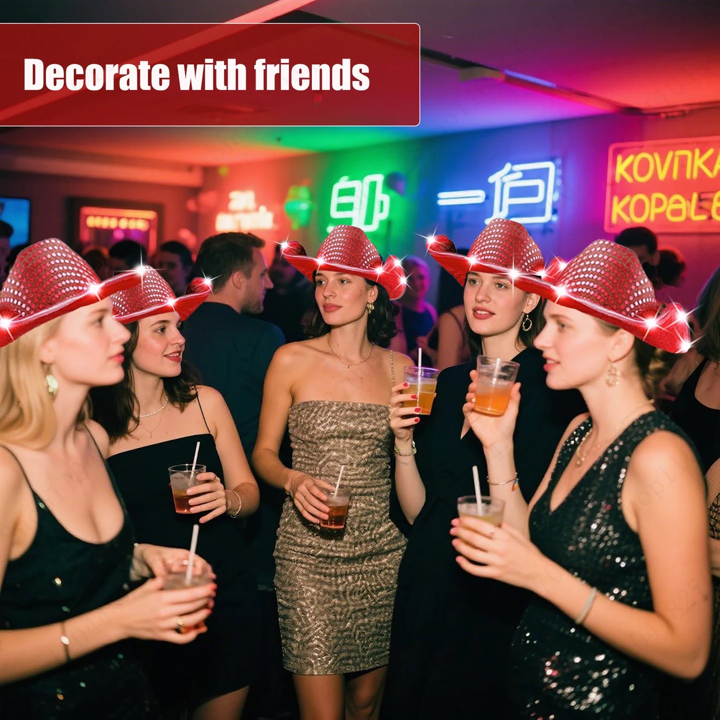 LED Cowboy Hats Bulk for Wedding Lighting up Party Hats