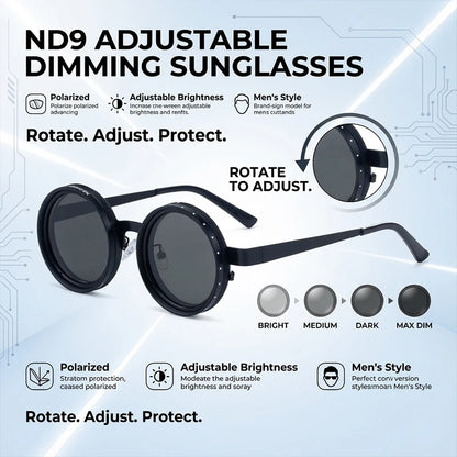 Polarized Round Steampunk ND9 Adjustable Dimming Sunglasses