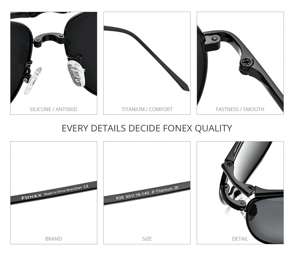 FONEX Pure Titanium Polarized Sunglasses Men Folding