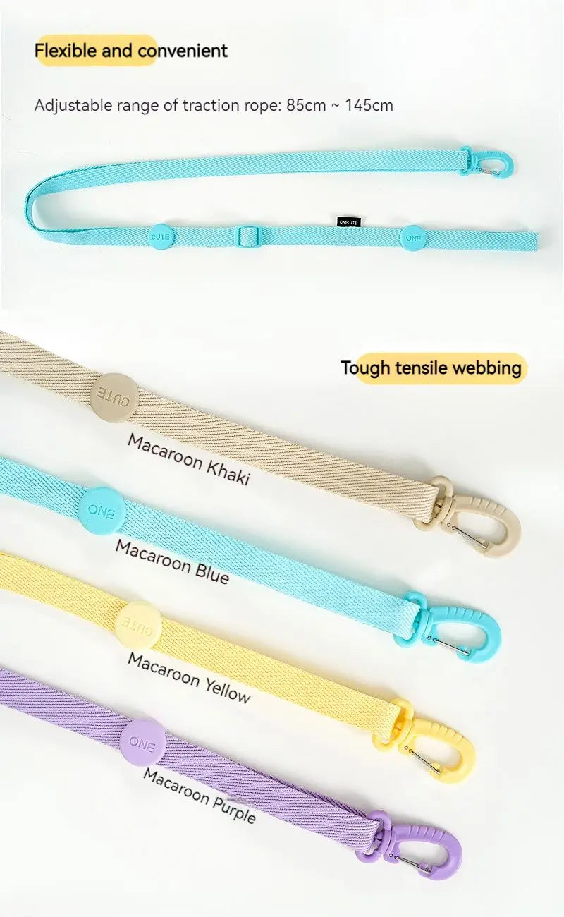 Adjustable Dog Harness Collar Leash Set Macarone Color