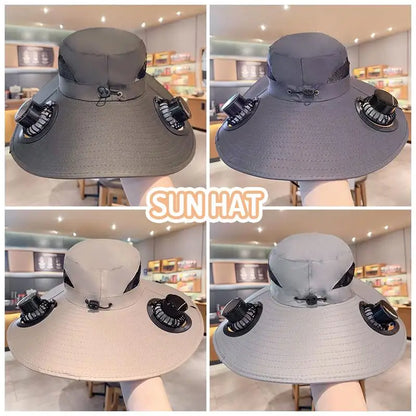 Large Size Quick Dry Bucket Hat With Solar Powered Fan USB Charging