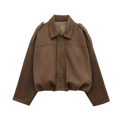 Women's Street Fashion Solid Coats Bat Sleeves Vintage Jackets