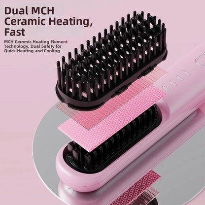 Cordless Hair Straightener Brush 4 Temp Settings Ceramic
