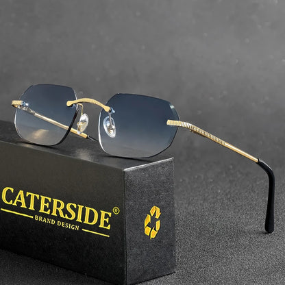 New Retro Rimless Sunglasses Men's Polygon Brand Designer