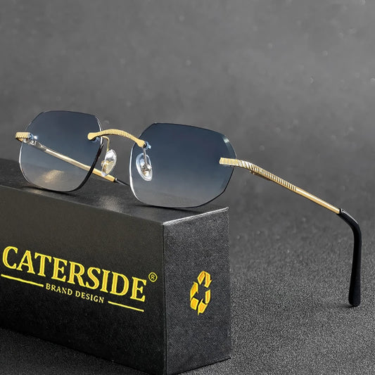 New Retro Rimless Sunglasses Men's Polygon Brand Designer