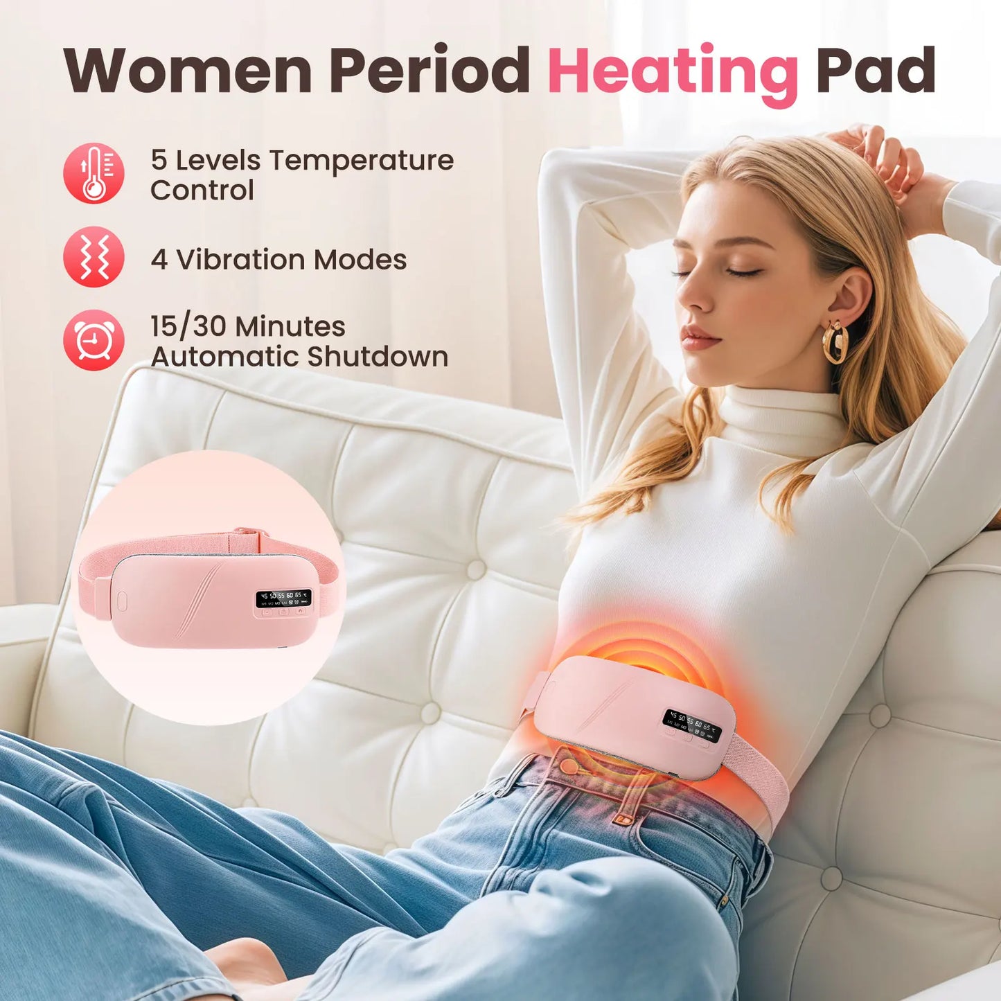 Electric Heating Pad Menstrual Cramp Massager Belt Women