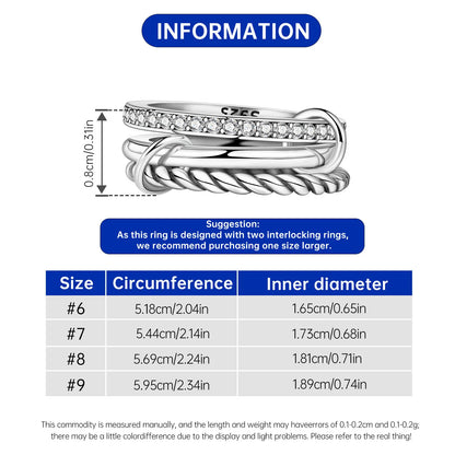925 Sterling Silver Three-Ring Stackable Ring for Women