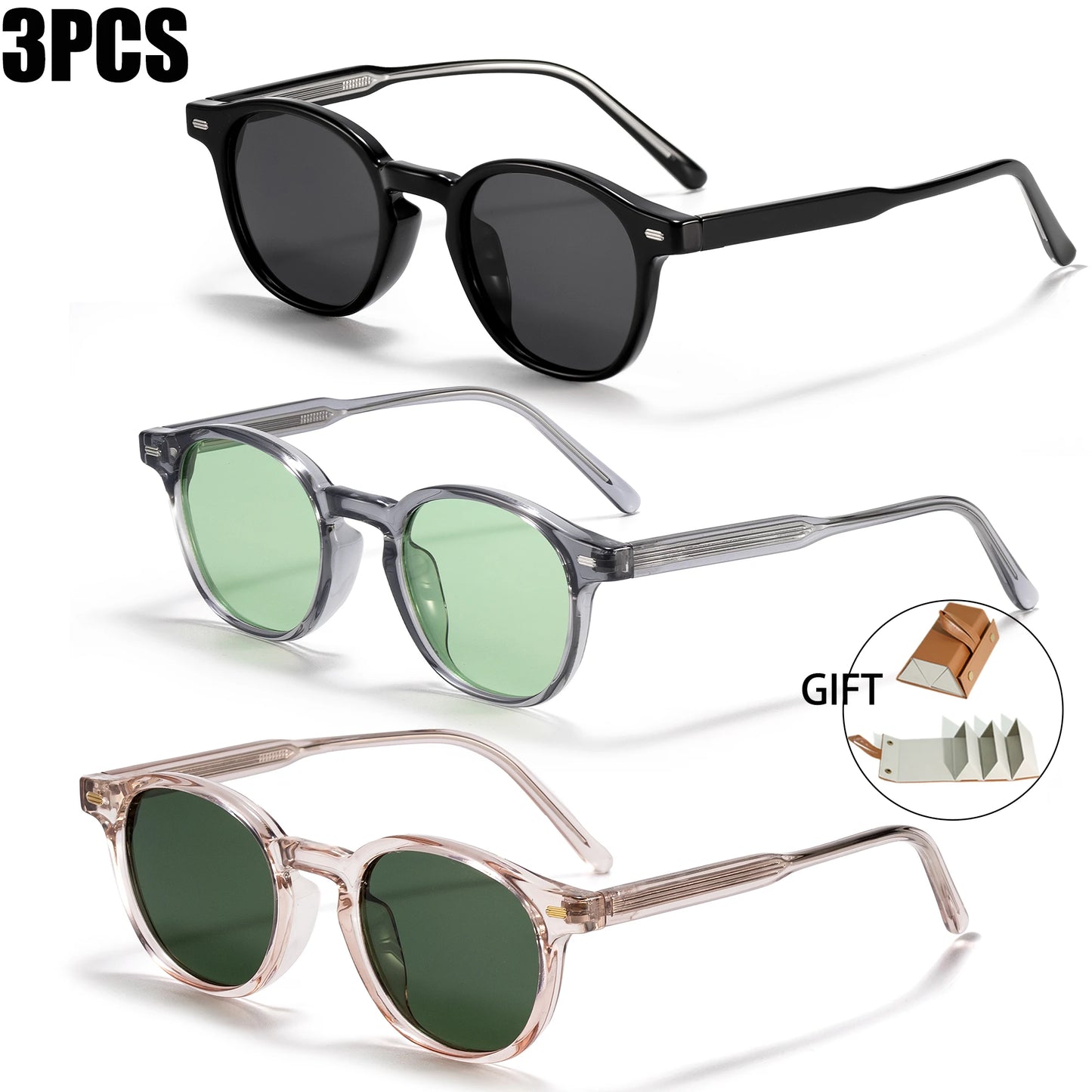 Caterside Polarized Round Sunglasses Men TR Frame